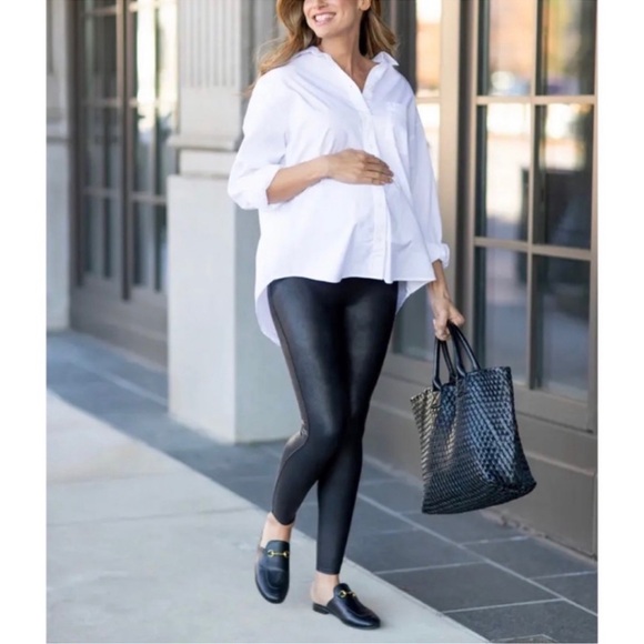 Spanx Faux Leather Mama Leather Leggings Size M Classic Casual - Picture 2 of 14